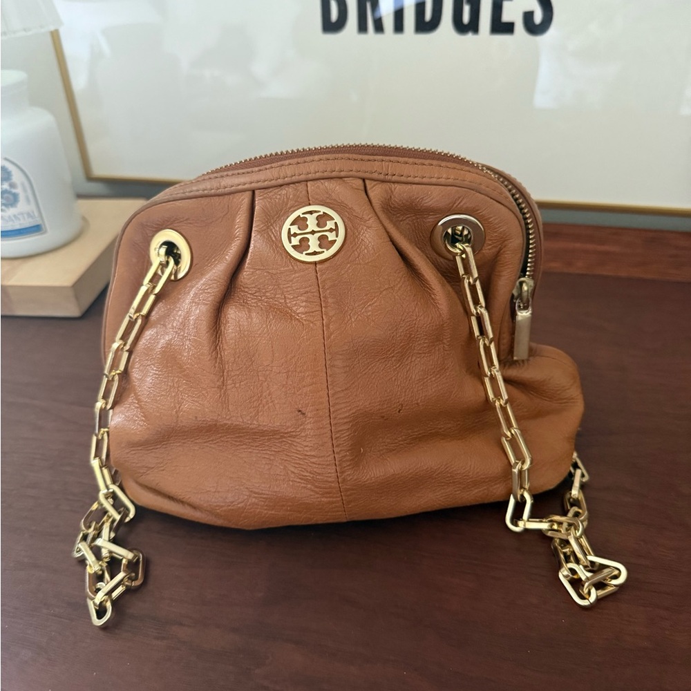 Tory Burch Brown Leather Mini Bag with Gold Chain